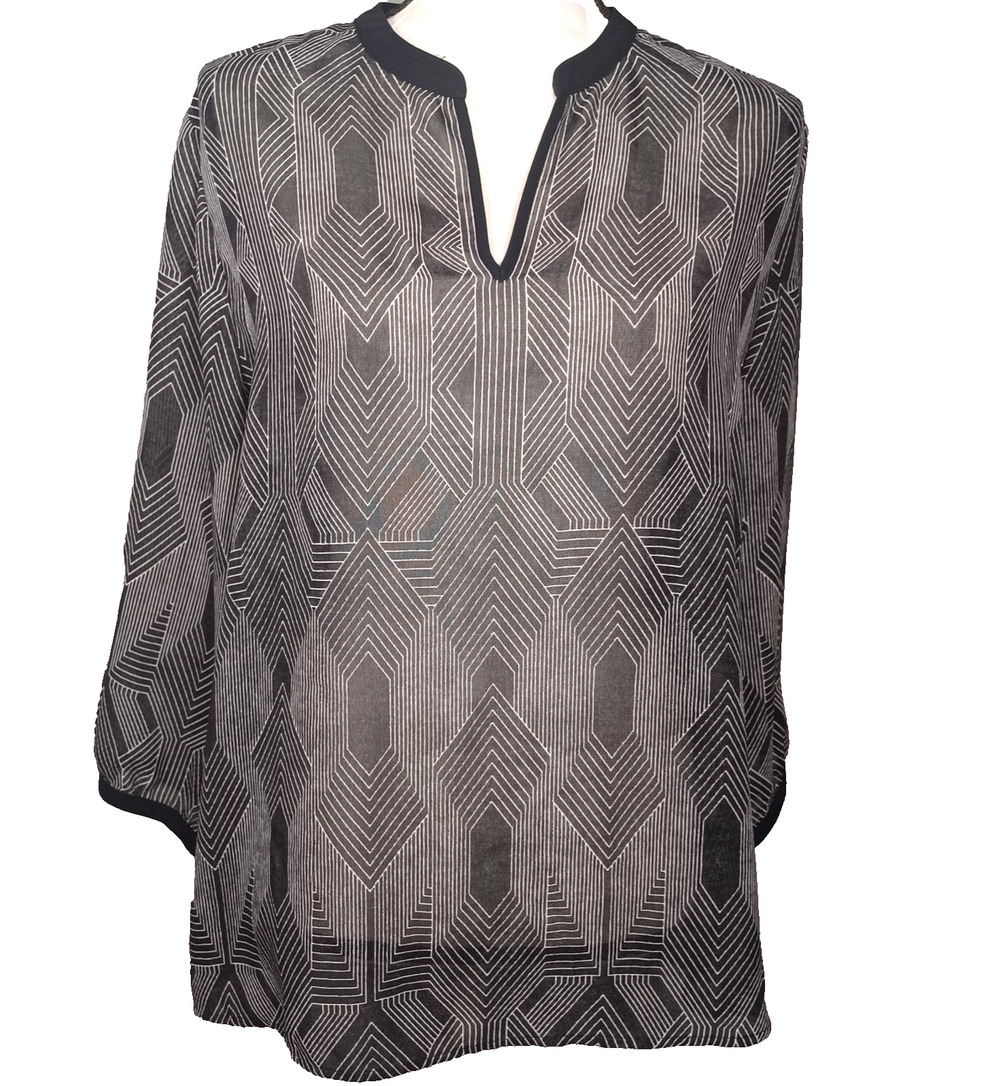 Coldwater Creek Black & White Geometric Sheer Blouse - Picture 1 of 5